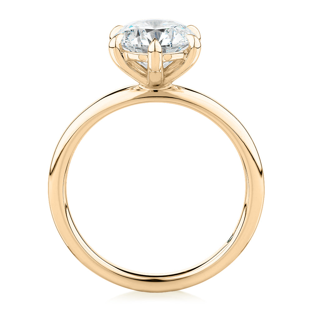 Premium Certified Laboratory Created Diamond, 2.00 carat round brilliant solitaire engagement ring in 18 carat yellow gold